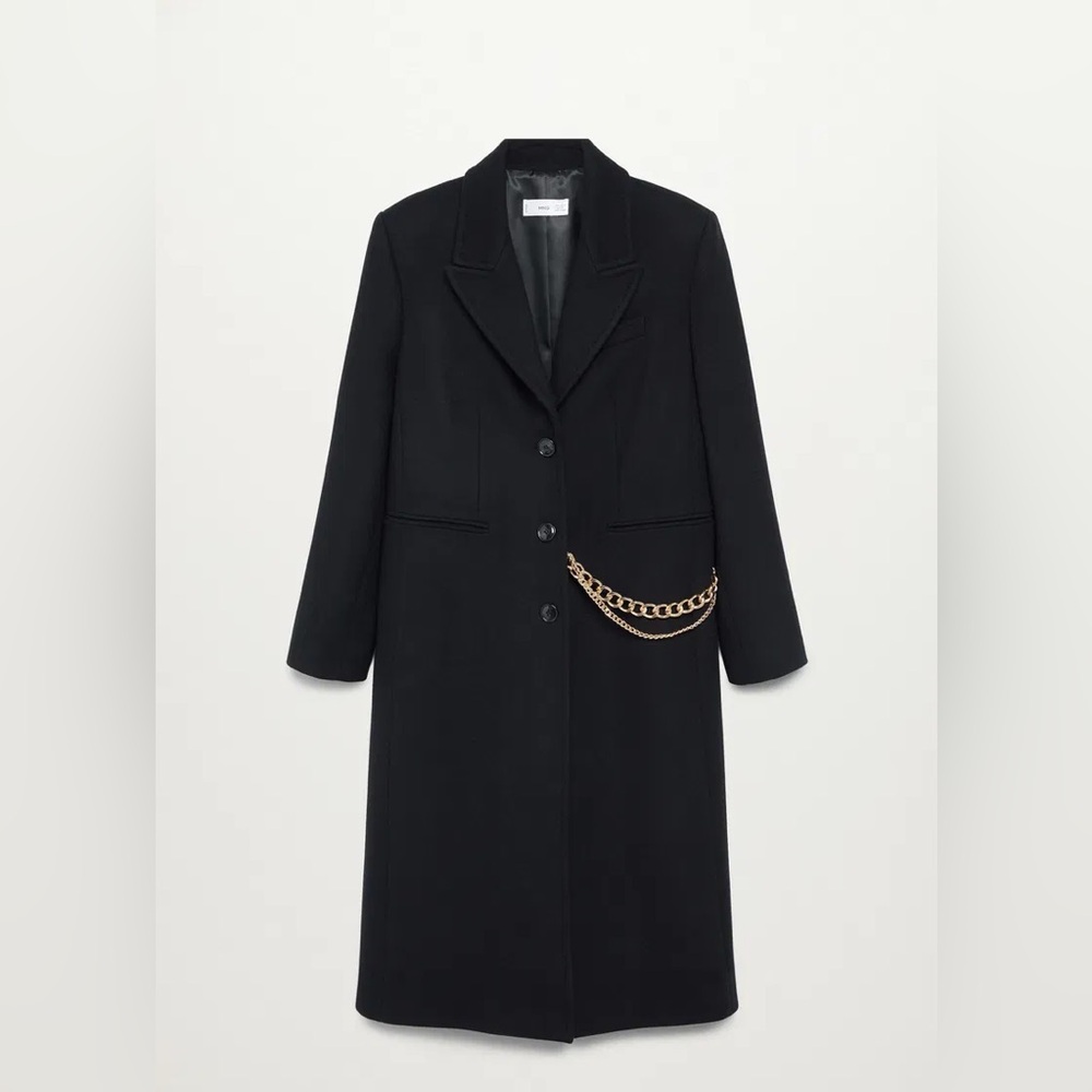 Mango Black Wool Coat with chain detail S